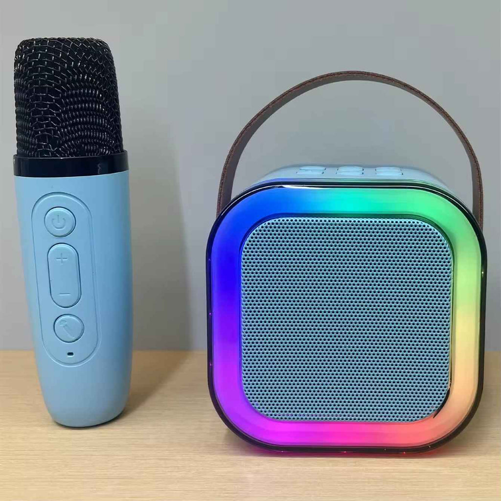 K12 Portable Bluetooth Speaker with Wireless Mic | RGB LED Lights | High Bass Rechargeable Karaoke Speaker for Kids, Home & Outdoor Parties