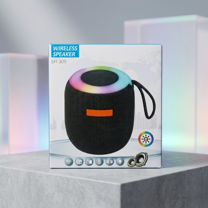 SH-309 Mini Wireless Speaker – Portable Bluetooth Sound Box with RGB LED Light & TWS Support (Small Size)