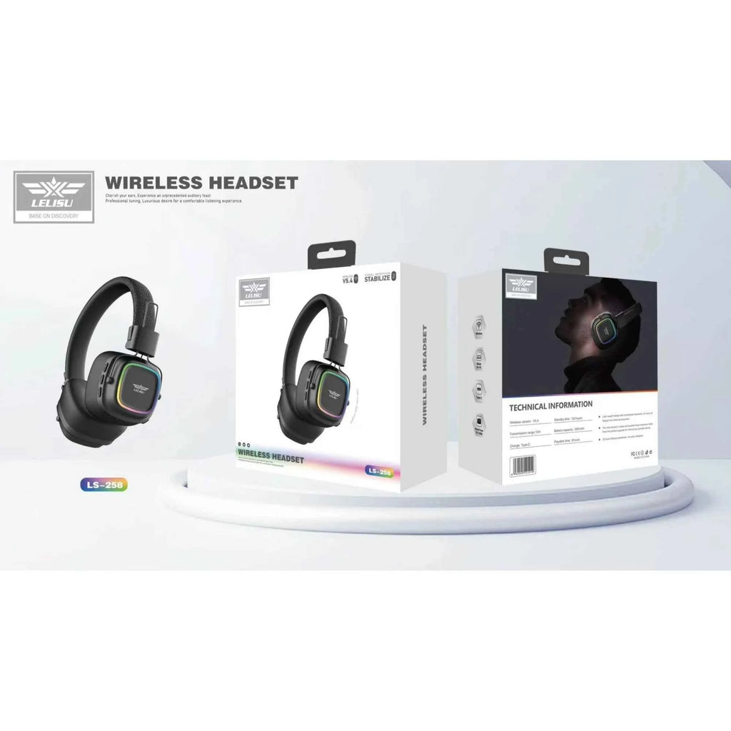 Lelisu LS-258 Wireless Stereo Headphones | Bluetooth 5.4 Over-Ear Headset with Type-C Charging & LED Lights