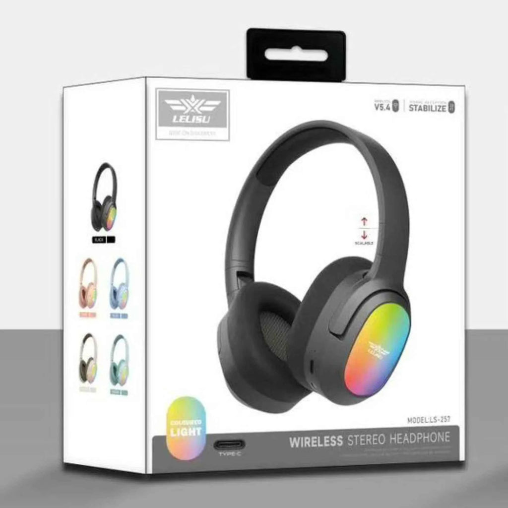Lelisu LS-257 Wireless Stereo Headphones | Bluetooth 5.4 Over-Ear Headset with Type-C Charging & LED Lights